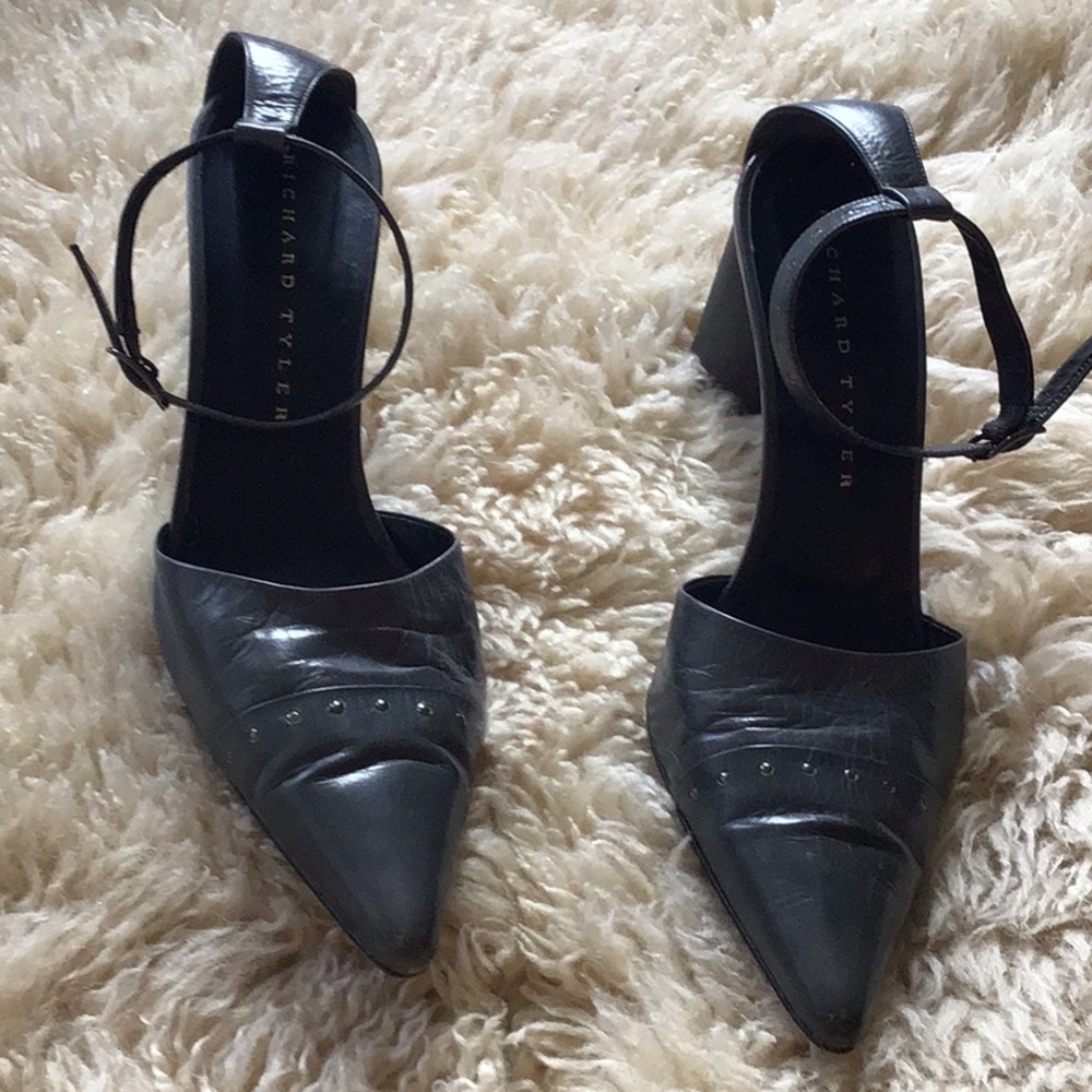 Vintage Richard Tyler Grey Leather Ankle Straps